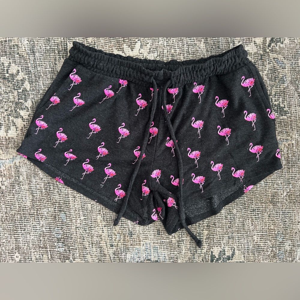 Chaser Black Lounge Shorts with Pink Flamingos